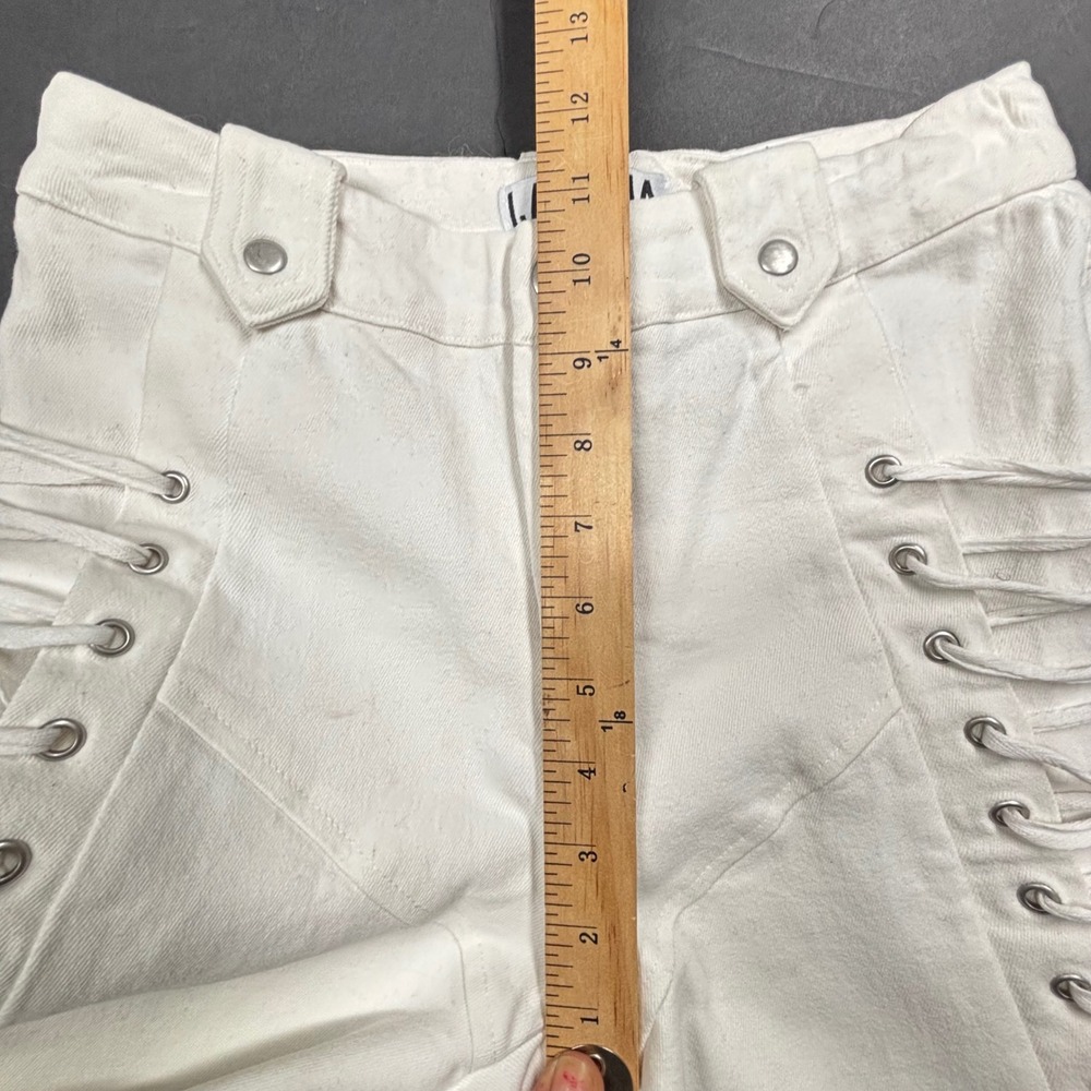 White Lace Up Side Tie Denim Pants Small High Waist Straight Leg Rockstar Club - Picture 5 of 9